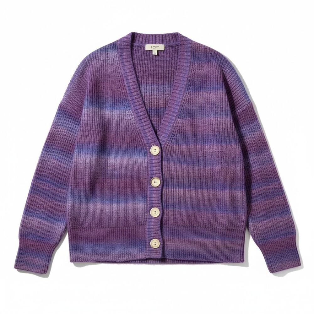 Ann Taylor Loft Wool V-Neck Cardigan Size XL-L Purple Grandpa Teacher Buttons